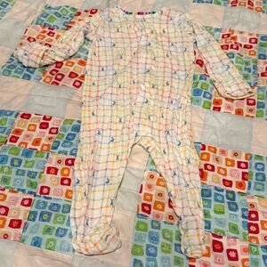 Magnetic Me Kids One-Piece Footed Pajamas in Pastel Plaid and Blue Bunnies